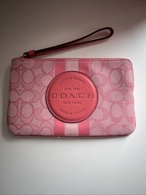 Coach Pink Signature Stripe Wristlet